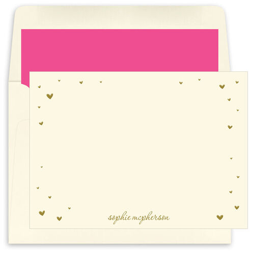 Hearts Scatter Flat Note Cards - Raised Ink